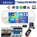 7" Android 13 DAB+ Kam Apple Carplay Autoradio GPS Navi 64G Für Fiat 500 2007-15