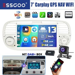 7" Android 13 DAB+ Kam Apple Carplay Autoradio GPS Navi 64G Für Fiat 500 2007-15