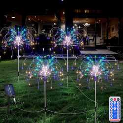 4x120 LED Solarleuchte Feuerwerk Licht Lichterkette Solarlampe Außen Garten Deko