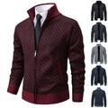 Herren Winter Strickjacke mit Karomuster – Slim Fit, Stehkragen & Reißverschluss
