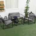 Outsunny 4-tlg. Gartenmöbel-Set, Balkonmöbel mit Sitzkissen Gartenlounge-Set