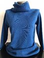 Merinowolle Strickpullover lockerer Rollkragen - Gr. 38 - Blau - NEU mit Etikett