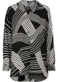 Longbluse Gr. 42 Schwarz Weiß Graphisch Damen Langarmbluse Hemd Tunika Neu