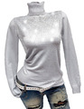 Damen Rollkragenpullover Kuschelweich Pullover mit Strass  Hellgrau 34 36