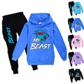 NEW Kind Jungen Mädchen Mr Beast Druck Kapuzenpullover Hosen Trainingsanzug Set