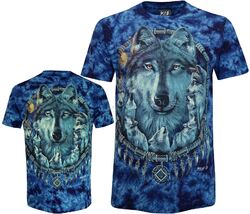 T-Shirt Wolves in a Dream Catcher Moon Glow in Dark Wolf Pack Krawatte gefärbt von Wild