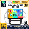 13" 4+64G Android 14 Autoradio Carplay GPS Navi +Kam Für Mercedes Benz Vito W447
