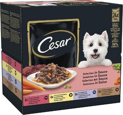 Cesar Selektion in Sauce Hundefutter Nassfutter Rind Huhn Lamm 48 Beutel x 100 g