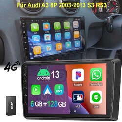 Für Audi A3 S3 RS3 8P 2003-2013 DAB+ 6+128G Carplay Autoradio Android 13 GPS DSP