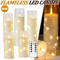 5er Set Flackernden Flammenlose LED Kerzen mit Lichterkette Timer Fernbedienung