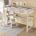 Kinderhochbett 90x200 mit Integriertem Schreibtisch und Regalen, Massivholz