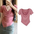 Stylisches schulterfreies Damen T-Shirt mit kurzen Ärmeln in Unifarben