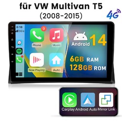 Android 14 Autoradio Carplay Für VW T5 Multivan Transporter 2008-15 GPS Nav WIFI