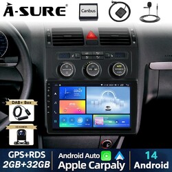 2+32G Android 14 Autoradio Carplay Navi DAB+ Kam WiFi für VW Touran 1T1 1T2 1T3