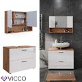 Badezimmermöbel Set Badezimmerschrank Spiegel Irma Eiche weiß Hochglanz Vicco