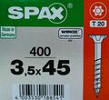 SPAX Universalschraube 3,5x45 mm 400 Stück Teilgewinde Senkkopf T-STAR T20 WIROX