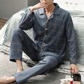 👕Herren Pyjama langarm Baumwolle Kariert Schlafanzug Hausanzug Nachtwäsche 2024