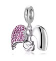 Charm Dangle Herz Rose 925 Silber Zirkon Steinchen - Anhänger für Armband