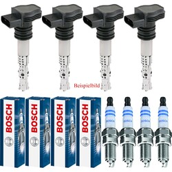4x FEBI BILSTEIN Zündspule + 4x BOSCH Zündkerze für Opel Insignia A Caravan
