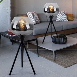 Nachttischleuchte Beistellleuchte Tischlampe Rauchglas schwarz E27 Retro 2x