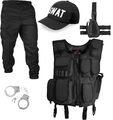 SWAT Kostüm Set bestehend aus Weste, Hose, Pistolenholster, Cap und Handschellen