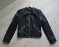 Schwarze Lederjacke Motorradjacke Bikerjacke Übergangsjacke S 36 Kunstleder Top