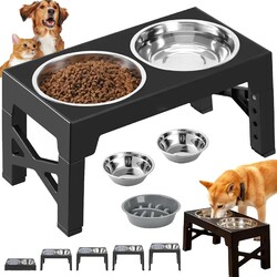 Futterstation Hunde-Napfständer Hundebar mit 2 Edelstahl Näpfen Napfhalterung