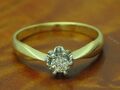 14kt 585 bicolor Gold Ring mit 0,16ct Brillant Solitär Besatz / Diamant / RG 53