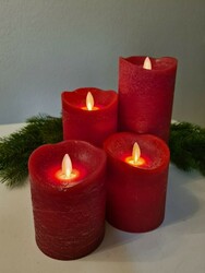 LED-Kerze 4er-Set mit Timer Kerzenlicht Echtwachskerze Rot Ø 8 cm   NEU