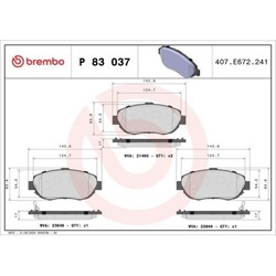 Bremsbelagsatz Scheibenbremse Brembo P83037 Prime Line für Nissan Toyota Lexus