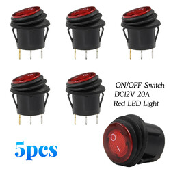 5X KFZ Boot Wasserdicht Kippschalter Wippschalter LED Rot 12V 20A Rund EIN-AUS