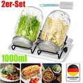 2x Sprossenglas Set Keimglas Keimgerät Keimgläser 1000ml Mit Abtropfschale Satz