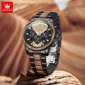 Holz Edelstahl Herren Armbanduhr Männeruhr Herrenuhr Chronograph Weihnachten Neu