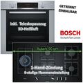 HERDSET Bosch Einbaubackofen mit Auzug+ gehärtetem Glas Gas-Kochfeld autark 90cm