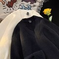 V-Ausschnitt Strickpullover für Herren Freizeitpullover Oberteil in Schwarz Weiß Grau