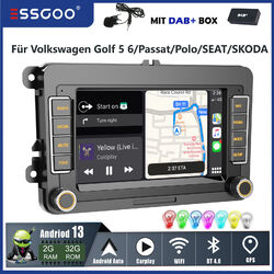 DAB+ 7'' Autoradio Android 13 Carplay Für VW Golf 5 6 Passat B6 Polo GPS Navi BT