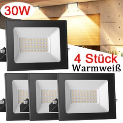 4X 30W LED Fluter Außen Strahler Warmweiß Scheinwerfer Baustrahler Flutlicht DHL