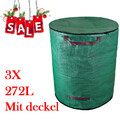3X Gartensack Laubsack 272L Gartenabfallsack Gartentasche Rasensack mit Deckel