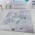 Kinderteppich Kurzflor Einhorn Sterne Design Kinderzimmer Teppich Violet