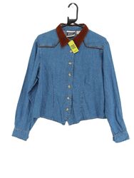 Vintage Bill Blass Damenhemd L blau 100 % Baumwolle langärmelig Kragen Basic