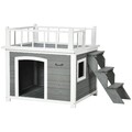 Hundehütte Hundehaus mit Balkon, Erhöhtes Kleintierhaus mit Treppe, Fenster