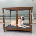 M/L/XL Hundekäfig Hundebox Transportbox Drahtkäfig mit 4 Räder Alu+Gehärtet Glas