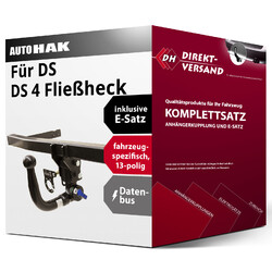 Für DS 4 Fließheck Typ NX (Auto Hak) Anhängerkupplung abnehmbar + E-Satz 13polAHK vertikal abnehmbar + ECS fahrzeugspezifisch