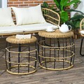 Outsunny Rattan Beistelltisch 2er-Set Couchtisch, Stapelbar Sofatisch für Garten