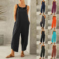 Damen Weites Bein Latzhose Baggy Trägerhose Jumpsuit Herbst Palazzohose Softhose