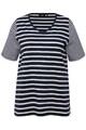 Ulla Popken Damen große Größen Shirt Ringelmix A Linie V Ausschnitt