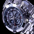 XL SKM Analog Digital Herren Armband Uhr Silber Farben Chronograph grünes Licht