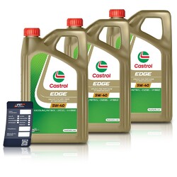 3x 5 L = 15 LITER CASTROL EDGE 5W-40 MOTOR-ÖL MOTOREN-ÖL 31664403### INKL. ÖLWECHSEL-ANHÄNGER ###