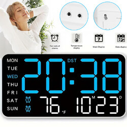 Digitaler Wecker Tischuhr Wanduhr mit Temperaturanzeige&2 Alarmen Auto Dimmer