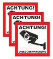 3x Aufkleber ACHTUNG! Videoüberwachung, Hinweisschild Warnaufkleber Kamera 3 Stk